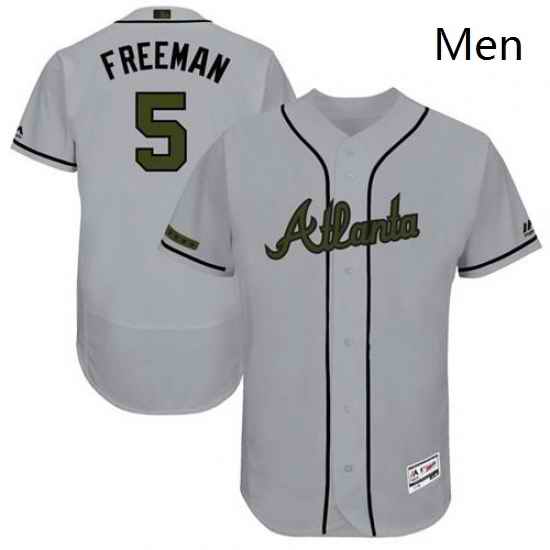 Mens Majestic Atlanta Braves 5 Freddie Freeman Grey Flexbase Authentic Collection Memorial Day MLB Jersey